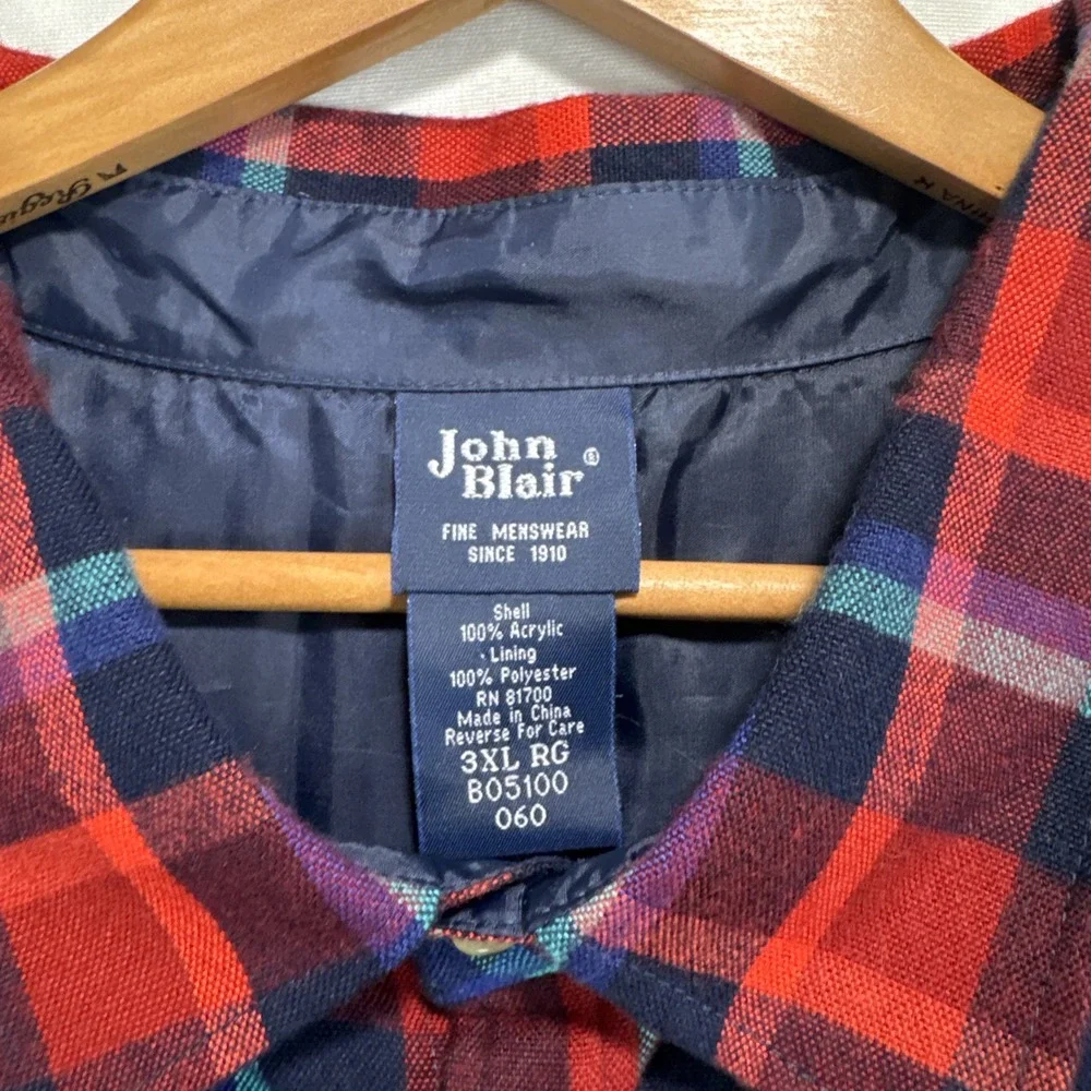 3XL Flannel John Blair RedBlue tartan Plaid Button Down Shirt Rugged Classic - Picture 3 of 11
